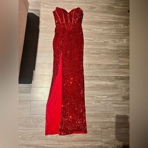 Red Long Sequins Dress